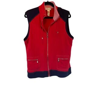 D&D Lifestyle Mens Red Navy Zip Up Vest Size L Patriotic Star Pockets‎ blokecore